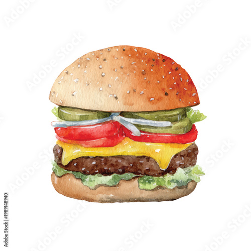 Juicy cheeseburger with melted cheese.