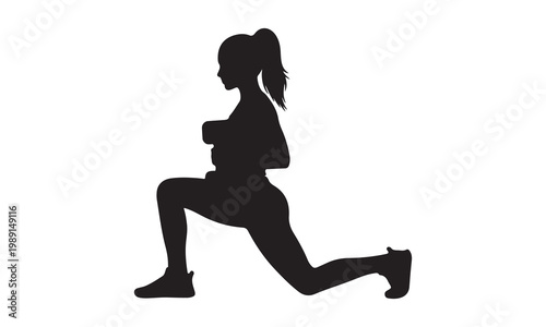 Silhouette of a woman performing a lunge exercise, fitness and healthy lifestyle.