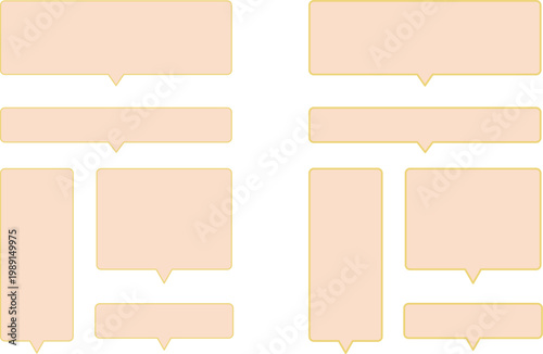 オレンジ色の角丸長方形の吹き出しセット。グレーの縁。シンプルかつ広いテキストスペース。