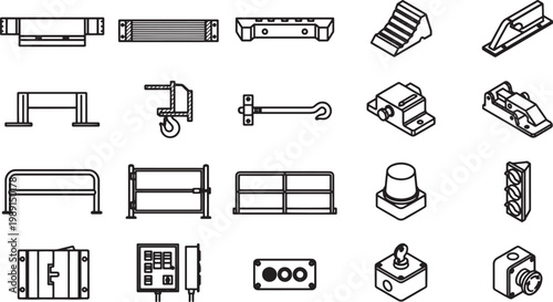 A diverse illustration of essential transport and industrial tools, perfect for depicting a range of services and transport industry needs.