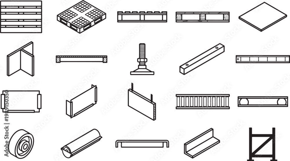 Fototapeta premium A collection of illustrated components used in construction industry.