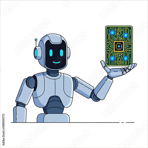 Robot holding a circuit board.