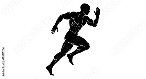 Muscular Male Athlete Running Silhouette, Athletic Man Sprinting Vector Illustration for Fitness and Bodybuilding Design