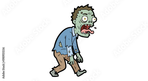 Funny Cartoon Zombie Character Shuffling and Screaming, Vector Undead Creature Illustration Isolated on White