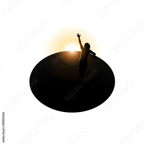Silhouette of woman with raised arm.