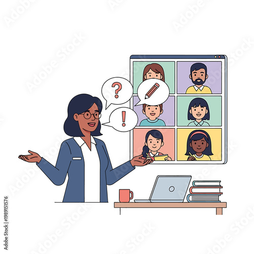 Woman presenting to virtual meeting attendees.