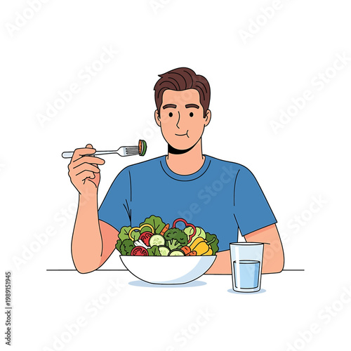 Man eating healthy salad with fork 5.