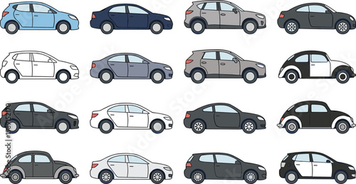 Fotografía Car Vehicle Vector Set with Various Automobile Types and Color Variations for Tr