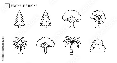 Tree line icon mega collection editable stroke nature forest vector set isolated on white background