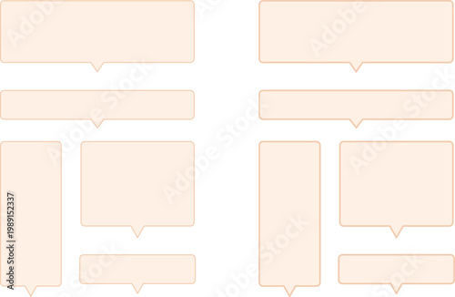 オレンジ色の角丸長方形の吹き出しセット。グレーの縁。シンプルかつ広いテキストスペース。