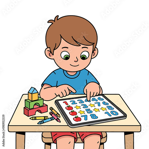 Boy Playing with Number Puzzle Toy.