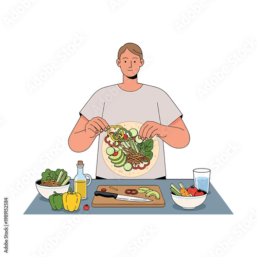 Man preparing a healthy salad meal.