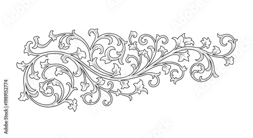 Intricate floral line art design element.