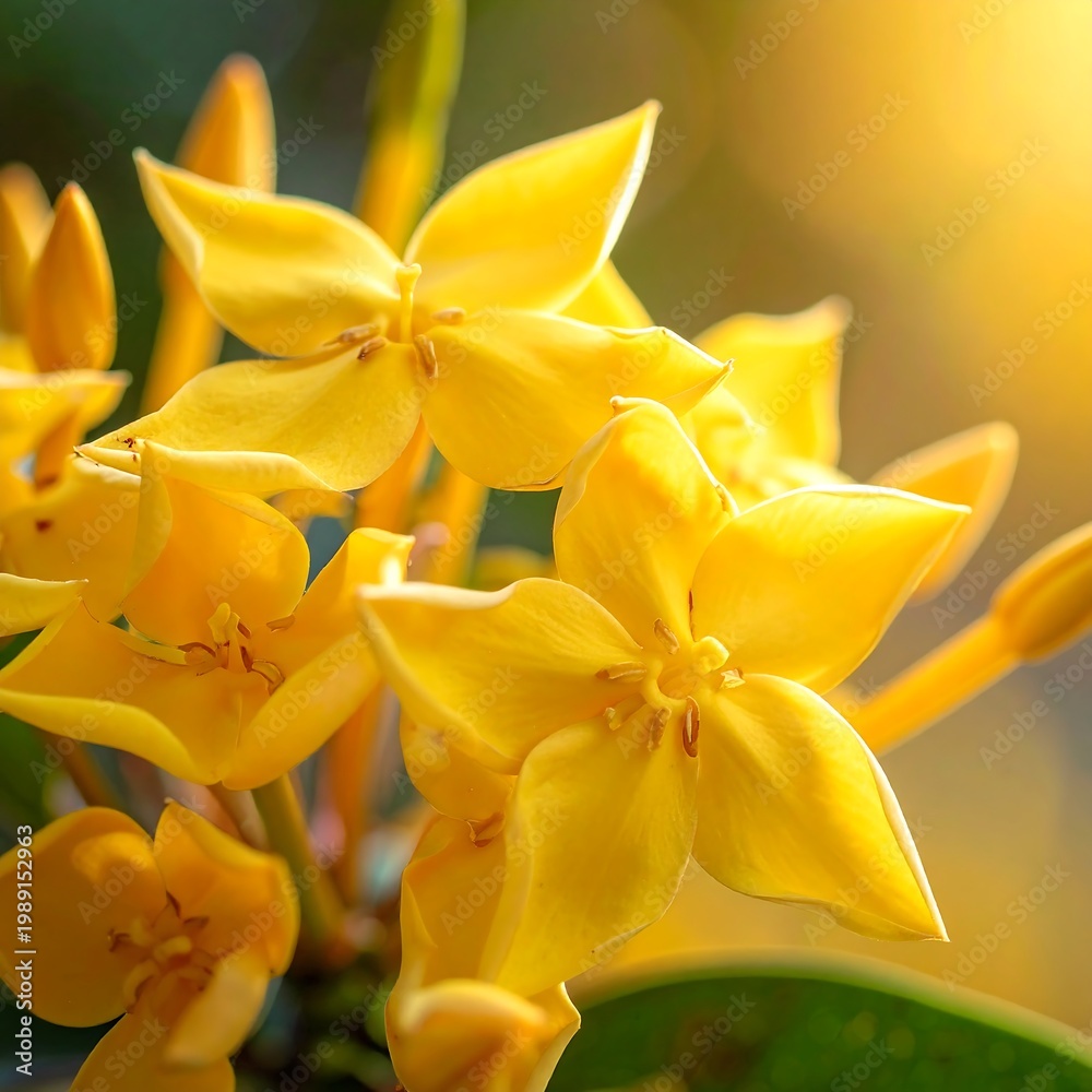Obraz premium Close-up of vibrant yellow star-shaped flowers with soft, blurred background