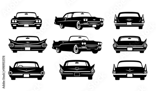 Vintage car silhouette icon set vector classic American retro minimal illustration