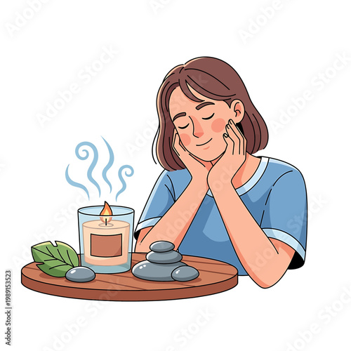 Woman Relaxing With Aromatherapy Candles 1.