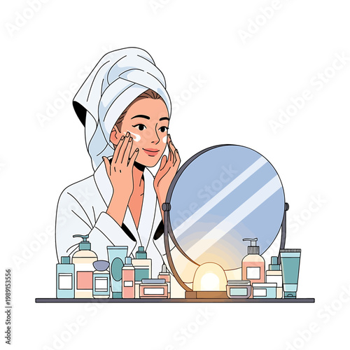 Woman applying facial cream on face 2.