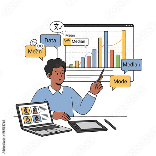 Man analyzing data on laptop computer.