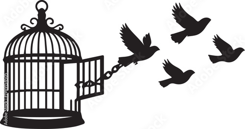 Bird Freedom: Pigeon Escaping from Cage Illustration Vector