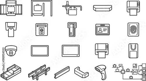 Streamlined vector icons capturing travel elements.