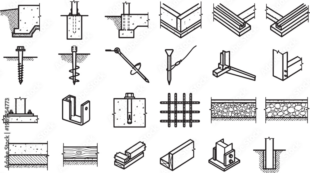 Fototapeta premium Illustrative diagrams showcase various construction techniques, from the foundation to the framing, offering a detailed guide for builders and designers.