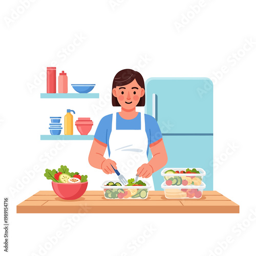 Woman Preparing Healthy Salad Meal.