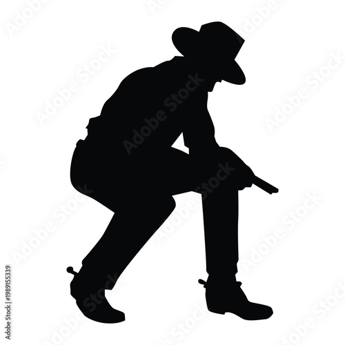 Cowboy sitting and holding gun Shape Icon Silhouette Vector black design on a white background