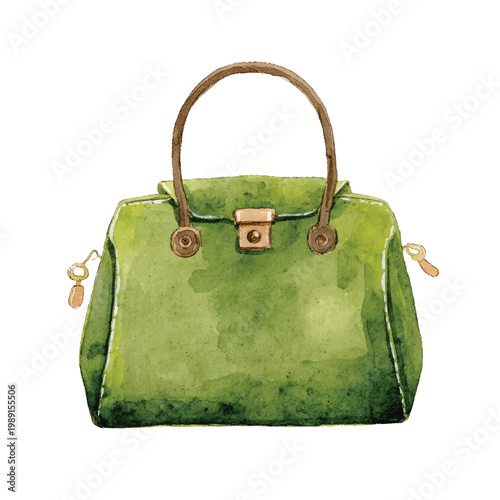 Green Leather Ladies Handbag Purse.