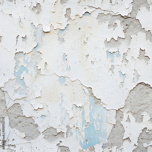 Weathered White Painted Wall with Peeling Layers and Blue Undertones