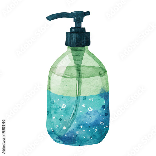 Blue liquid soap dispenser bottle.