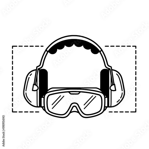 Person wearing protective goggles and headphones illustration