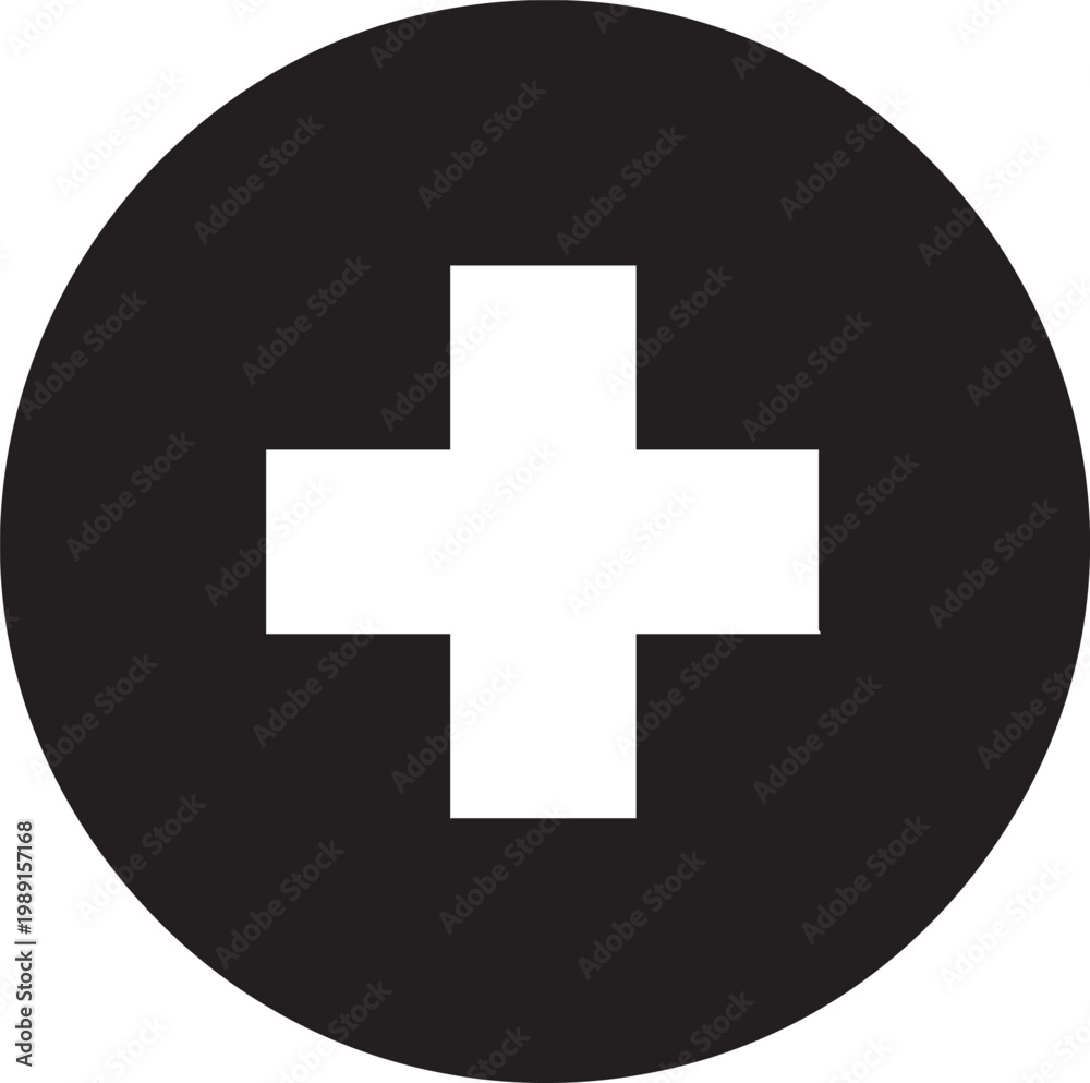 Obraz premium Black circle icon featuring a white geometric cross shape in the center
