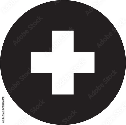 Black circle icon featuring a white geometric cross shape in the center