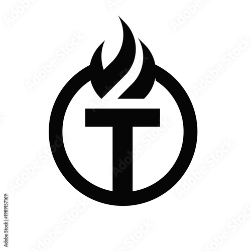 Letter T Torch Flame Logo Symbol in Circle Vector Design