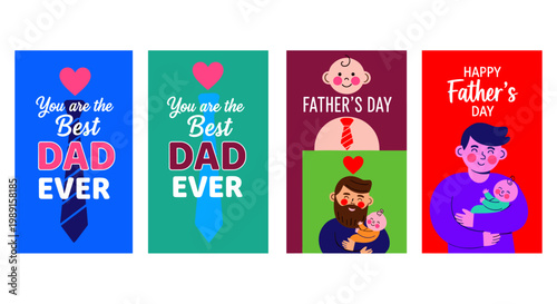 Colorful Father's Day Cards Celebrating Best Dad Ever with Heartfelt Messages