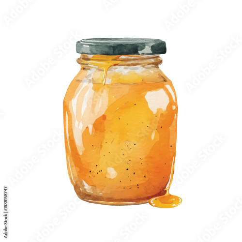 Glass jar of orange honey.