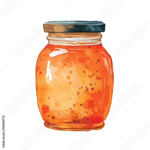 Glass Jar of Orange Jam Preserves.