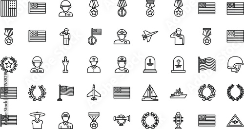 Memorial day remembrance patriotic icons of flags tributes and military honors