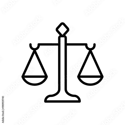 Justice scales icon. Thin line balance symbol for law and legal services vector.
