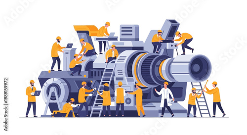 People Working on Large Machine.