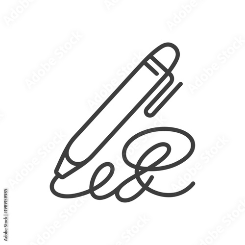 Signature icon. Thin line fountain pen writing a sign word for agreement.