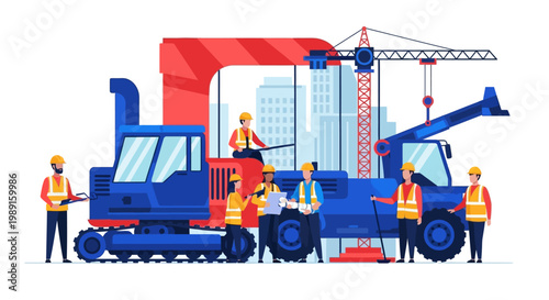 Construction Workers Heavy Machinery Site.
