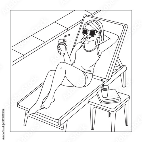Rich girl moments: Bold and easy coloring pages for adults. line art illustration.