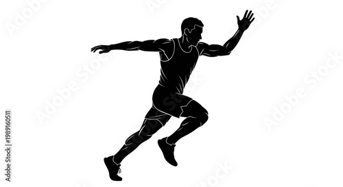 Silhouette of a male athlete sprinting at high speed, vector illustration of a professional runner isolated on a white background