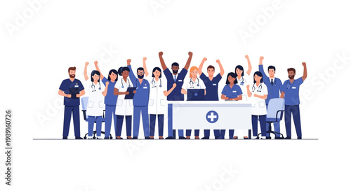 Medical Team Holding Banner Together.