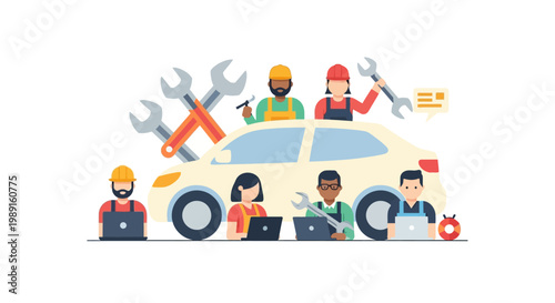 Mechanics working on a car.