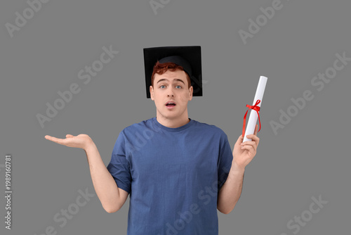 Shocked male student in mor...
