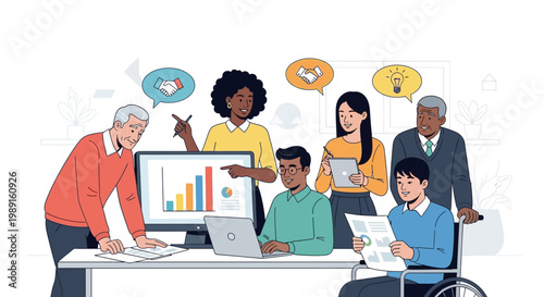 Diverse team working together office.