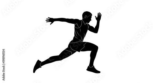 Silhouette of a Male Athlete Sprinting at Full Speed, Professional Runner in Dynamic Motion for Track and Field Sports Competition, Isolated Vector Illustration