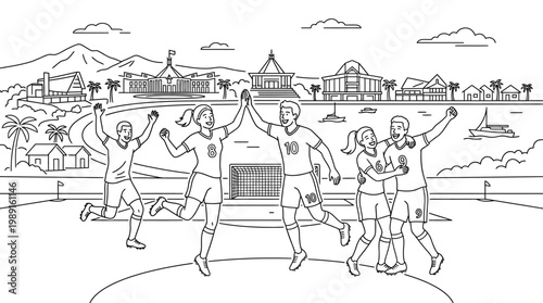 Team Celebrates Victory with Joyful Expressions and Raised Hands.